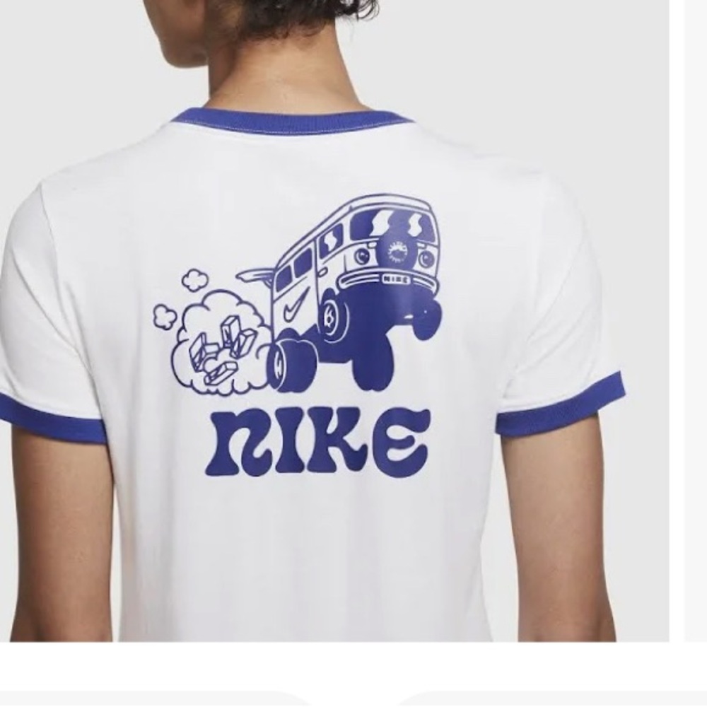 Nike women’s White Tee with Blue Accents. Size small